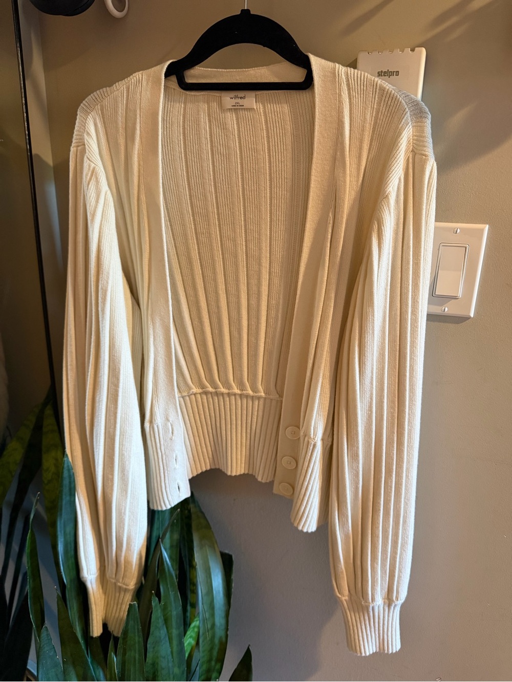Wilfred Cream Open-Front Ribbed Cardigan with Button Detail